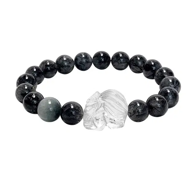 尚仟伊 【水逆退散】九尾狐串珠手饰轻奢国潮风有钱花转运能量磁场时来运转#好运天然 黑发晶 手串 男女同款情侣款