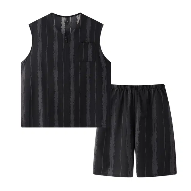 宫蝶 无袖背心家居服休闲复古风五分裤薄款夏季睡衣套装 男款