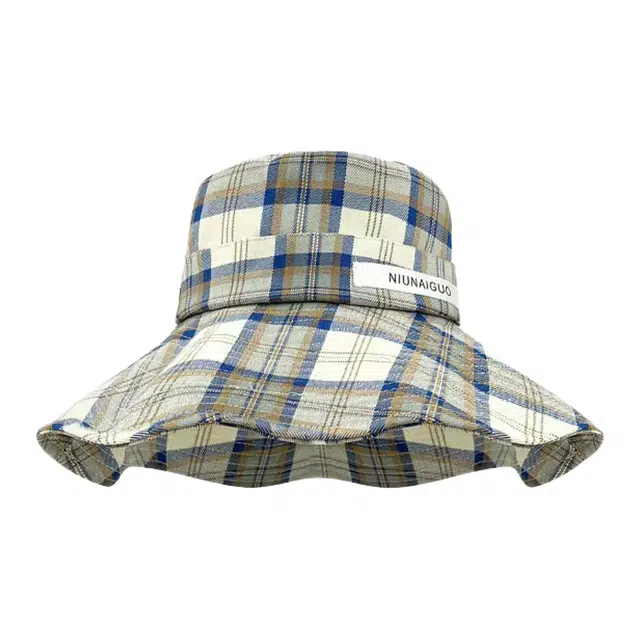 艾佳微 心动一夏时尚出游度假大帽檐显脸小防晒格子 聚酯纤维 渔夫帽 男女同款情侣款