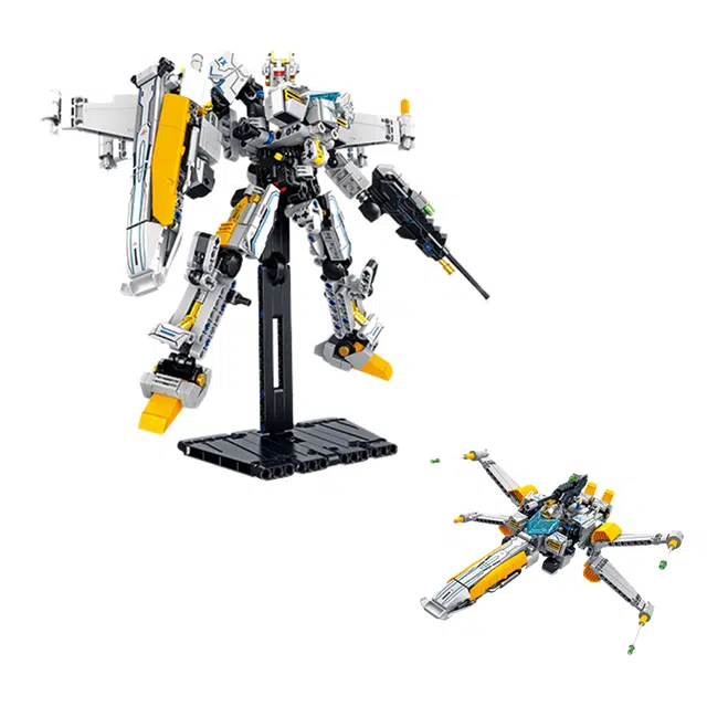 欧洛伊 炫酷星舰机甲 双形态转换 搭配底座 高难度益智拼搭 拼装模型