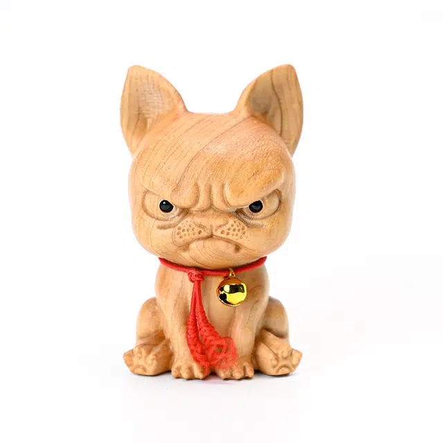 天纵 国潮新中式盘玩手工艺品  原木雕刻招财神气斗气犬 财运亨通 创意桌面办公文玩吉祥物小摆件 崖柏 把件 男女同款情侣款