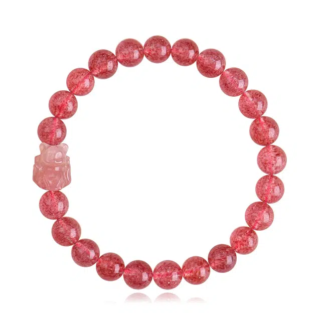 谧月珠宝 平安喜乐正源粉色浪漫新中式本命年转运串珠招桃花狐狸手饰爱情美满佳偶天成礼盒好运天然 草莓晶 手串 男女同款情侣款