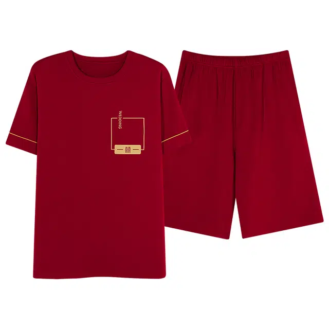 梦特娇 圆领宽松舒适可外穿家居服透气亲肤短袖夏季睡衣套装 男款