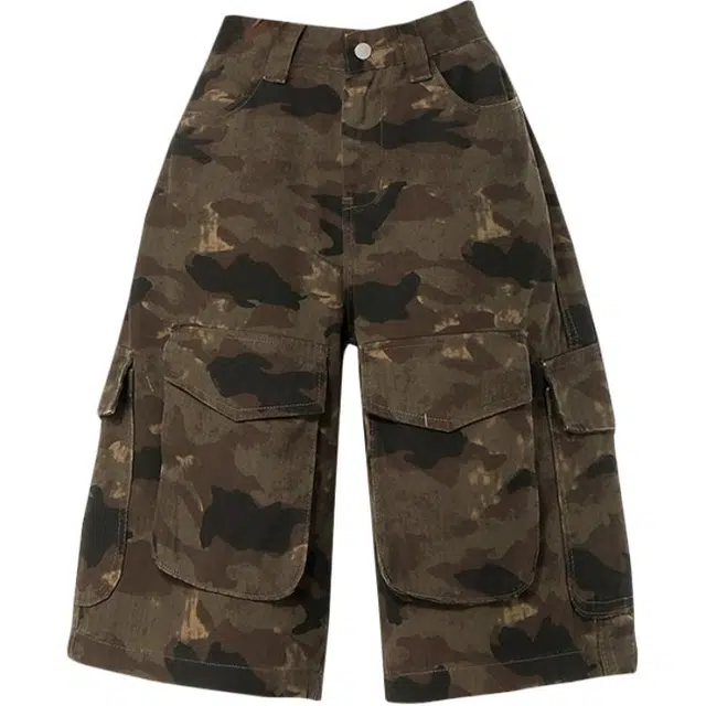 拾籍 辣妹时尚多口袋迷彩五分高腰宽松百搭休闲舒适直筒工装短裤 女款
