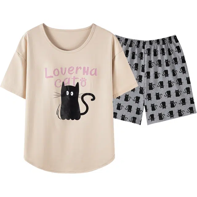 顶瓜瓜 时尚休闲简约设计宽松家居服夏季睡衣套装 女款