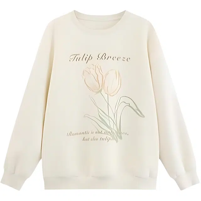 木清清 郁金香印花套头休闲宽松落肩圆领上衣卫衣 女款