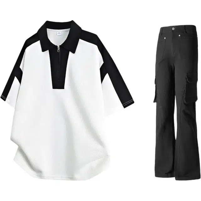 梓润格 舒适百搭时尚短袖上衣潮流直筒微喇下装休闲运动套装 男女同款