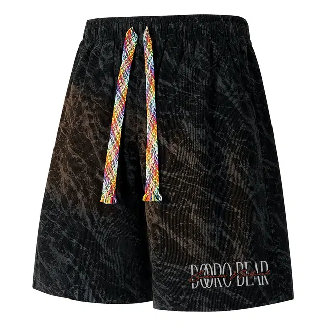 萌芽熊 扎染五分美式宽松签名花体撞色字母多彩抽绳学院风过膝简约百搭基础款跑步运动潮流透气日常通勤休闲短裤 男女同款