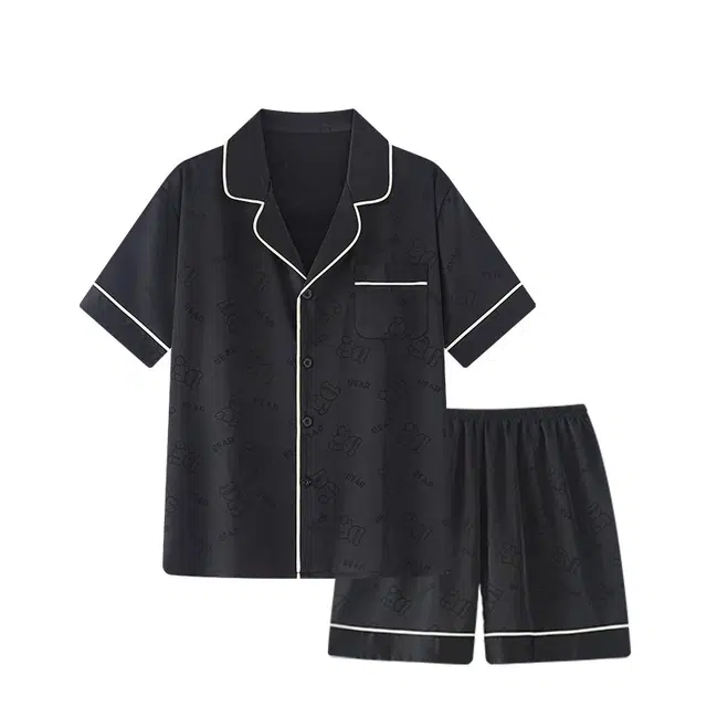 俏韵 翻领高级感小熊短袖凉感家居服可外穿睡衣套装 男款