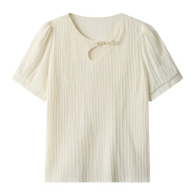 潞优野 肌理感新中式盘扣女夏季优雅气质不规则镂空设计上衣衬衫 女款