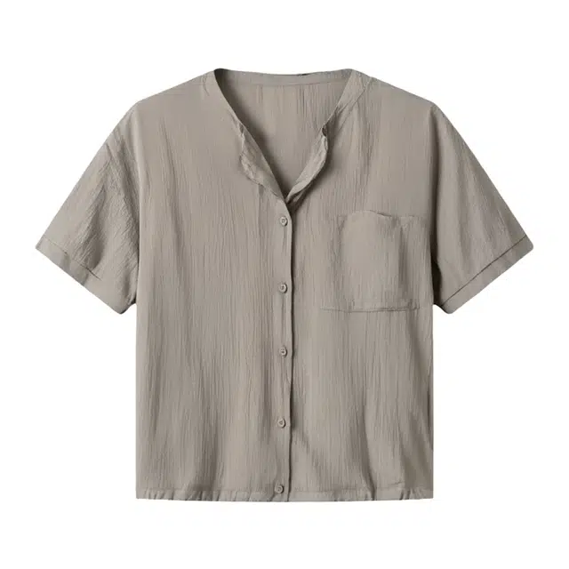 潞优野 慵懒女夏季薄款清爽收腰显瘦短袖衬衫 女款