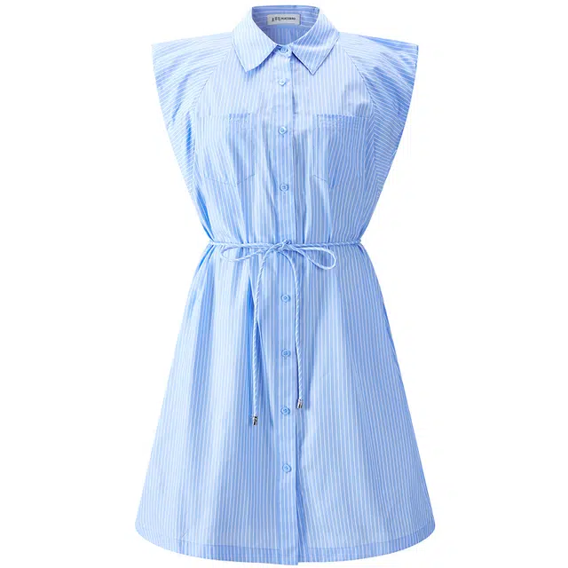 太平鸟 质感高级简约条纹衬衫无袖连衣裙 女款