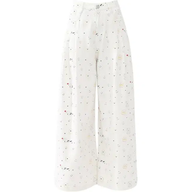 拾籍 卡通印花高腰宽松阔腿裤街头时尚小众垂感百搭舒适直筒休闲牛仔裤 女款