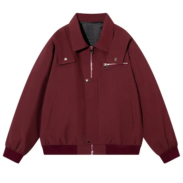 华夏儿女 美式复古高街潮牌翻领痞帅纯色百搭宽松山系户外夹克外套 男女同款