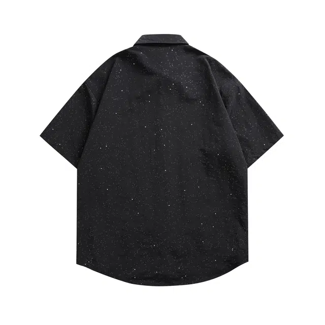 周同学 周杰伦简约纯色基础款满天星反光亮片满印宽松休闲时尚小众舒适学生户外通勤百搭落肩短袖衬衫 男女同款