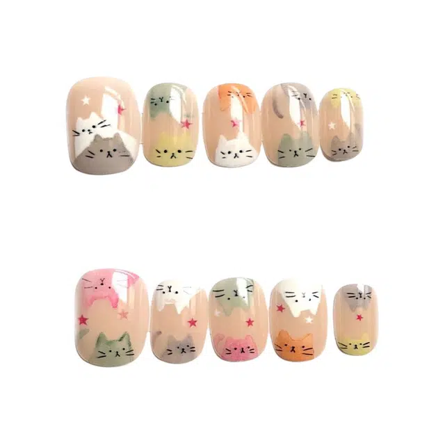 计轩 小猫穿戴甲萌宠派对软萌甜妹美甲贴  穿戴甲 短梯粉色跳色 可爱