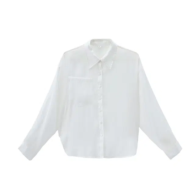 米子旗 纯色翻领单排多扣宽松长袖衬衫 女款