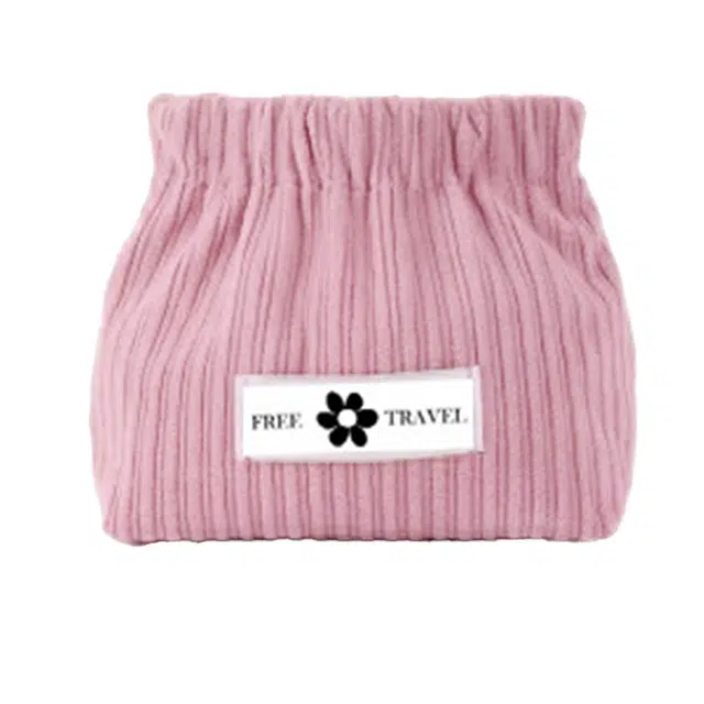 馨枕居 便携灯芯绒收纳小包大容量随身外出简约化妆包自动闭合弹片口红包