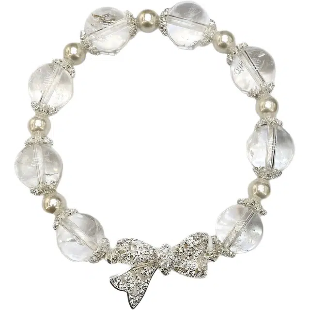 陌阡雪 轻奢甜美梦幻蝴蝶结串珠 温柔清冷仙女风 时尚精致百搭天然 白水晶 手串 女款