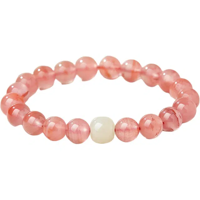 老凤祥 鸿禧纳福 新中式国风国潮本命年财源广进粉嫩感轻奢小众日常通勤百搭礼盒装 女朋友约会表白告白礼盒天然 玛瑙 手串 女款