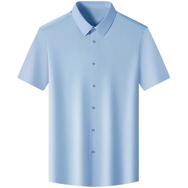 红豆 含桑蚕丝柔顺莫代尔轻奢透气弹力易打理通勤衬衣短袖衬衫 男款