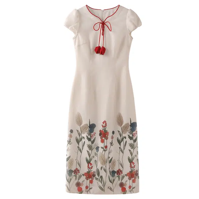 花栗鼠小姐 新中式气质修身显瘦改良旗袍短袖连衣裙 女款