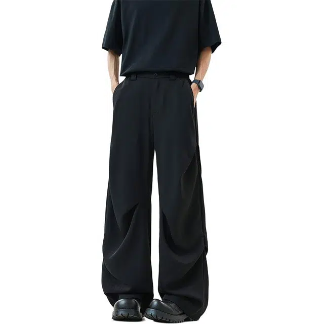 八哥 美式街头高街风纯色基础款时尚百搭垂感舒适宽松透气个性简约长裤休闲裤 男女同款