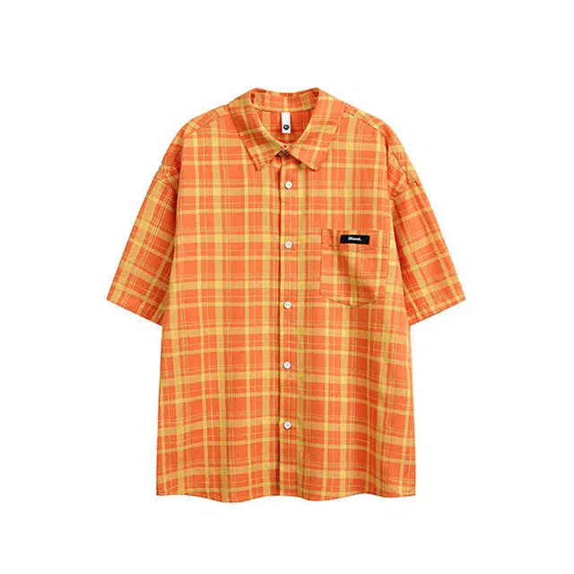 欧路得 夏季多巴胺穿搭格国潮牌宽松撞色格纹防晒上衣外套短袖衬衫 男款