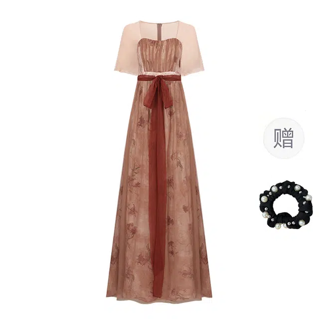 雾闪闪 新中式国风清冷禅意改良撞色拼接古典温婉大码短袖连衣裙 女款