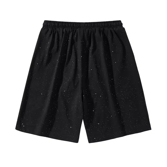 普鲁士多特蒙德 美式复古街头简约基础满天星设计手写花体潮牌印花宽松舒适百搭时尚潮流通勤透气凉感吸湿排汗速干抽绳运动五分休闲短裤 男女同款