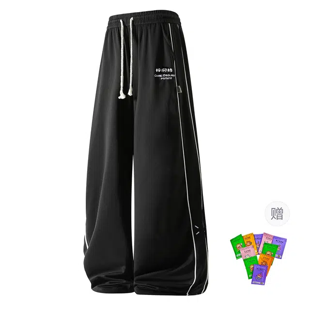 梓润格 美式复古潮流百搭简约宽松舒适高级感设计感氛围感吸汗透气少年感无性别主义时尚港风精致通勤直筒裤侧边条纹穿搭休闲裤 男女同款