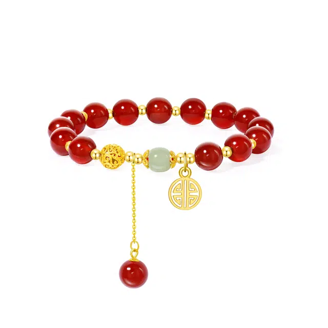 老凤祥 鸿运吉祥 转运珠镂空福牌纳福 新中式古典大气优雅 轻奢简约小众 玛瑙 手串 女款