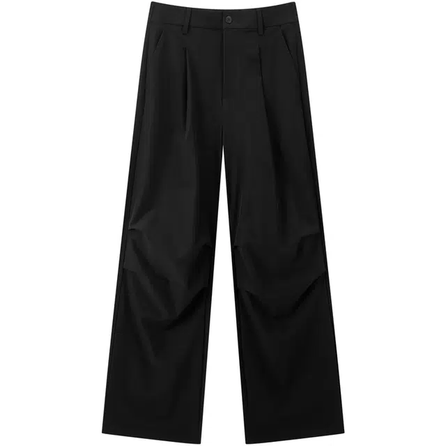 太平鸟 高腰阔腿直筒运动长裤挺括宽松休闲裤 女款