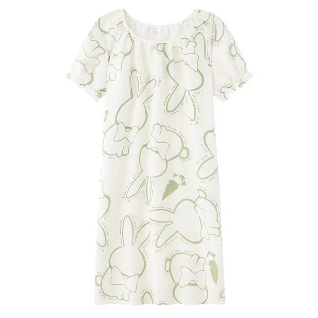 俏韵 圆领高级感中长款印花凉感薄款家居可外穿夏季睡裙 女款