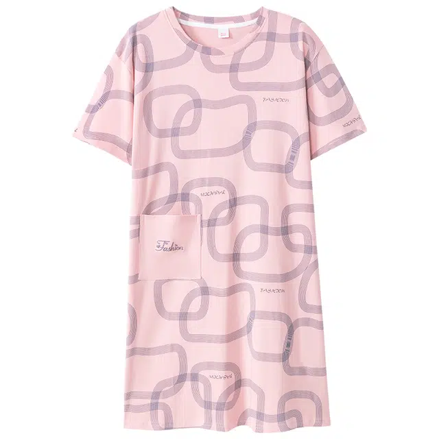 莫代尔 百搭个性休闲简约时尚圆领套头纯棉轻盈舒适柔软亲肤细腻不易起球家居裙短袖裙可外穿睡裙 女款