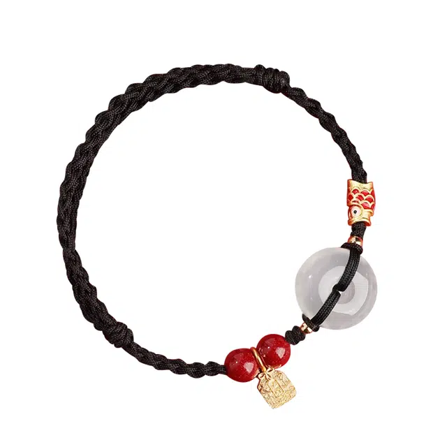 一世倾 新中式国潮纳福可爱萌趣造型甜美浪漫日常百搭编织小众个性设计精美大气精致百搭轻奢好运 玛瑙 玉石手链 男女同款情侣款