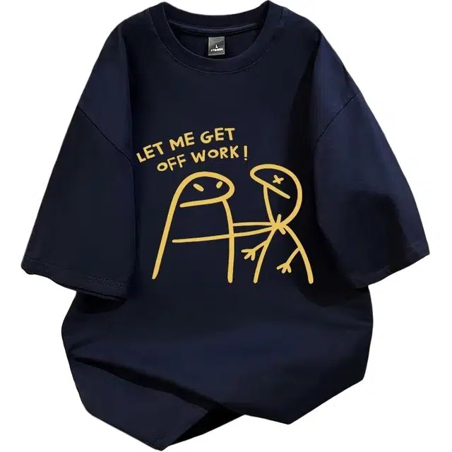 木木兔 印花百搭男装休闲透气时尚简约让我下班抓狂小人卡通趣味图案短袖体恤轻便韩版小众设计学生潮流 男款