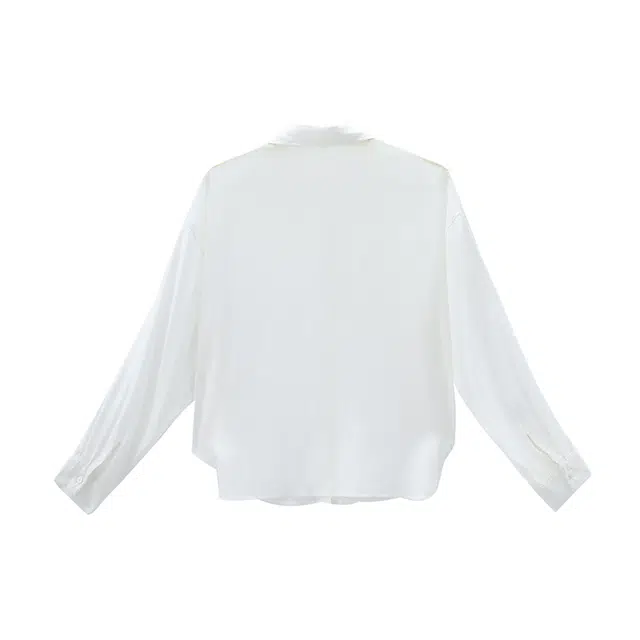 米子旗 纯色翻领单排多扣宽松长袖衬衫 女款