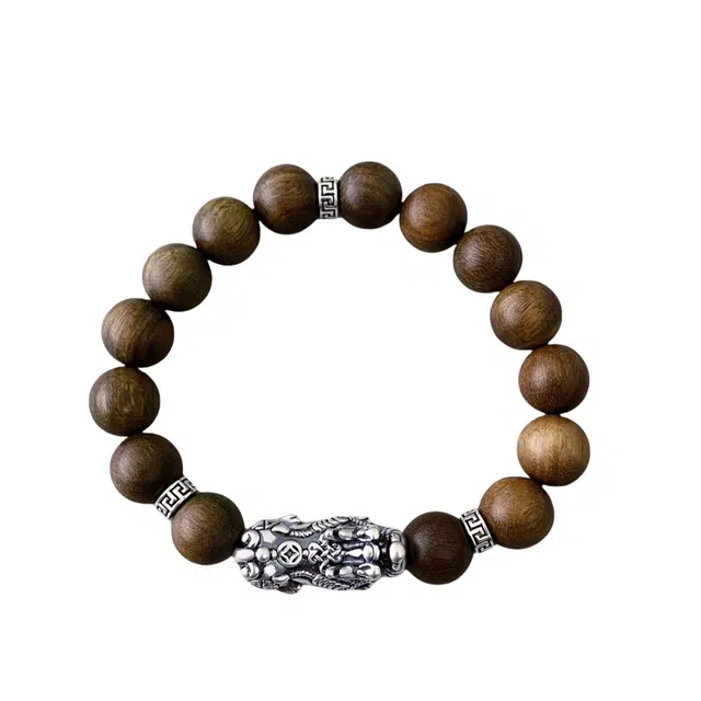 宣华意 国潮时尚气质个性高级感文玩 招财纳福 好运连连 绿檀 手串 男款