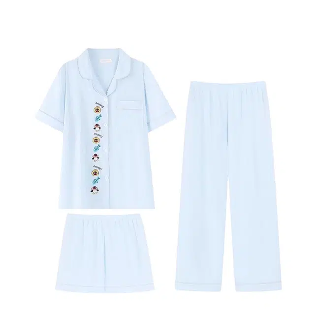 俏韵 翻领卡通三件套舒适休闲家居服可外穿睡衣套装 女款