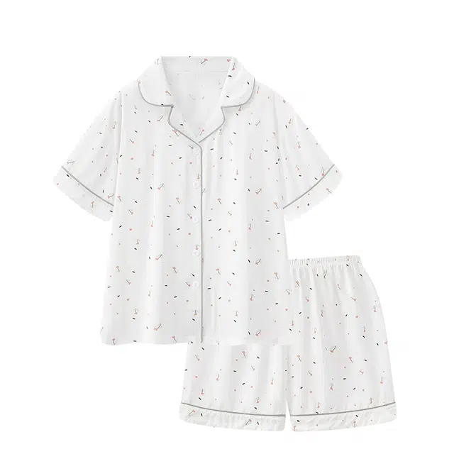 俏韵 高级感薄款短袖甜美碎花凉感翻领家居服三分裤睡衣套装 女款