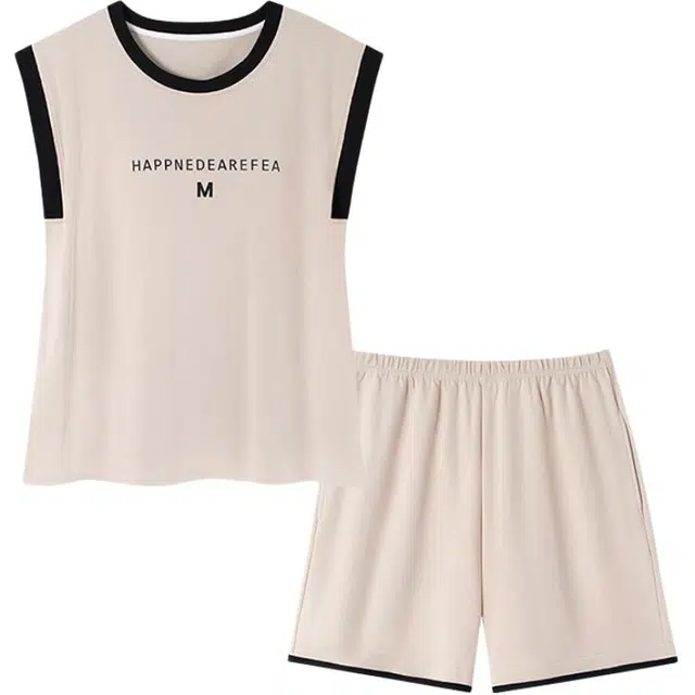 欧迪芬 时尚字母简约轻便宽松版型吸湿透气亲肤柔软青春活力可调节胸垫防凸点无袖短裤可外穿家居睡衣套装 女款
