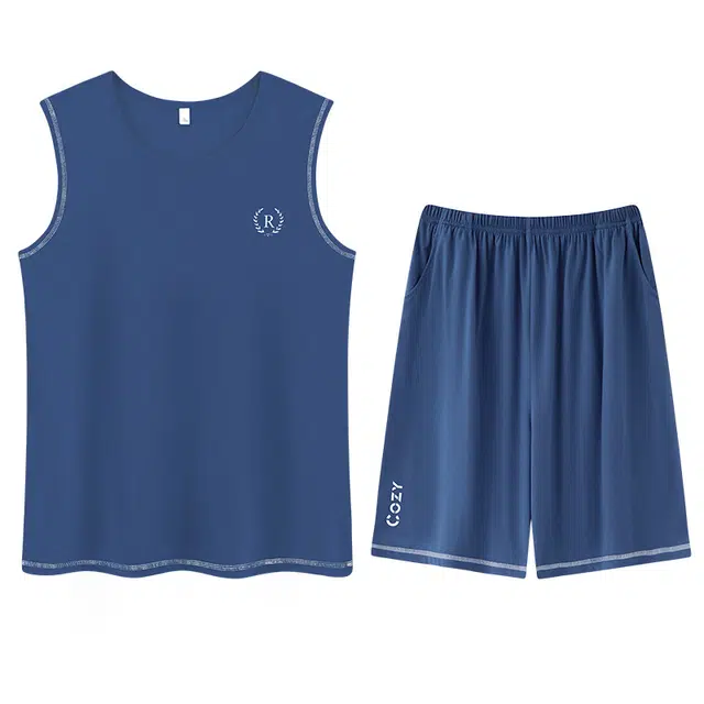 贴身领域 背心抗菌无袖坎肩可外穿家居夏季睡衣套装 男款