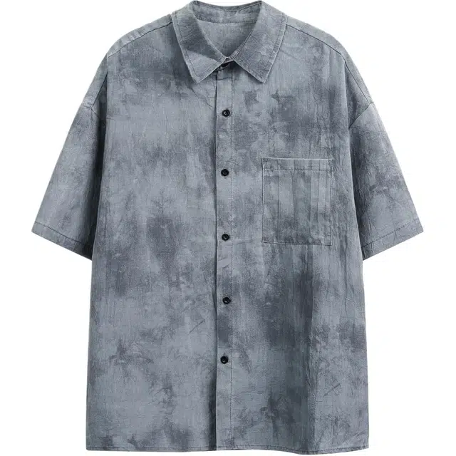 欧路得 美式复古扎染痞帅抗皱宽松凉感外套短袖衬衫 男款