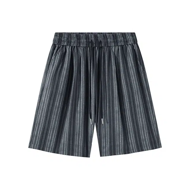 哲源 美式高街复古简约条纹设计五分裤夏季薄款垂感松弛百搭阔腿裤日常通勤舒适痞帅休闲短裤 男女同款