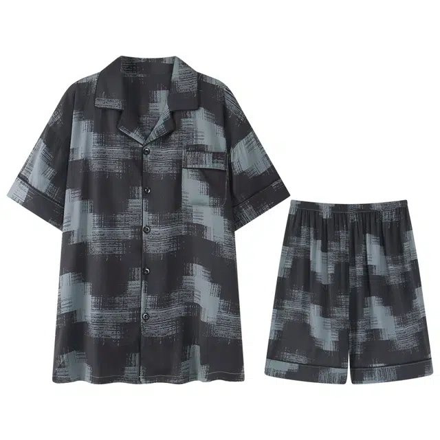 向薇 短袖短裤休闲亲肤透气简约时尚可外穿夏季睡衣套装 男款