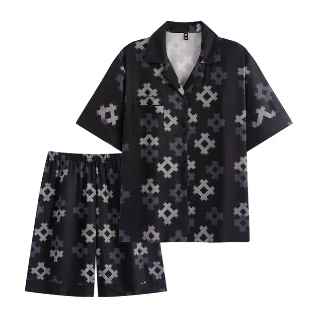 俞兆林 凉感冰丝简约卡通翻领宽松舒适短袖五分裤休闲家居服睡衣套装 男款