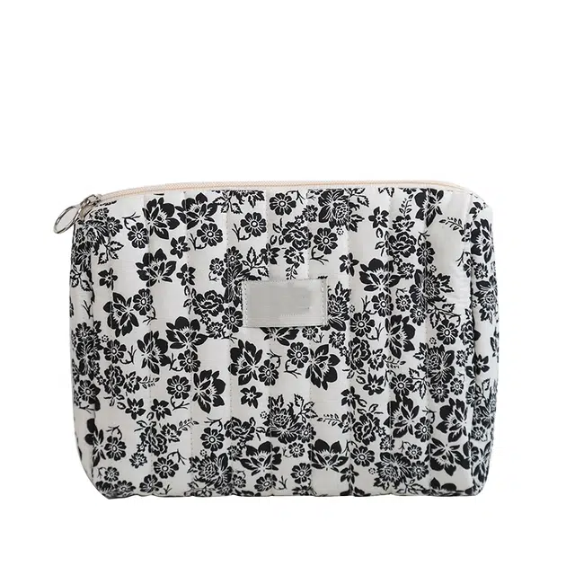 馨枕居 复古小清新黑白碎花化妆包中式水墨风大容量便携外出洗漱收纳包