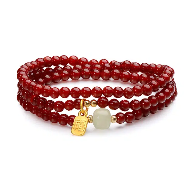 彗时 红运当头高级感吉祥红珠福牌守护红色运气极佳#好运 玛瑙 玉石手串 男女同款情侣款