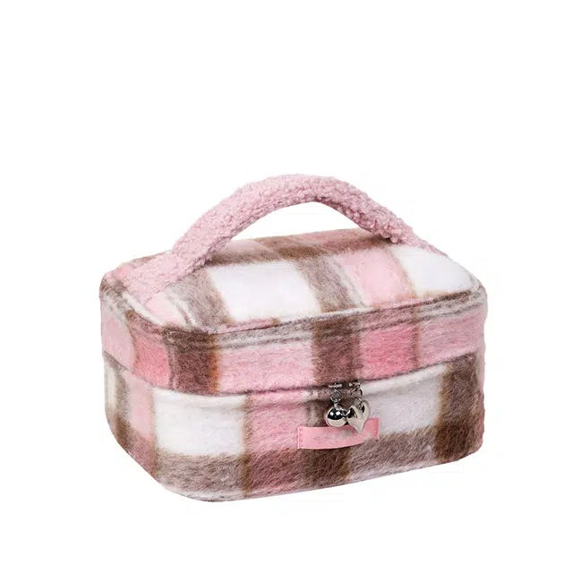 馨枕居 羊羔毛绒格子化妆包手提便携高颜值旅行洗漱包化妆品收纳包